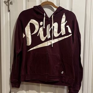 Pink Burgundy Hoodie with White Logo